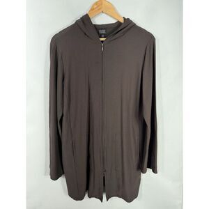 Eileen Fisher Women's Medium Brown Full Zip‎ Stretchy Long Hoodie EUC didn't Fit